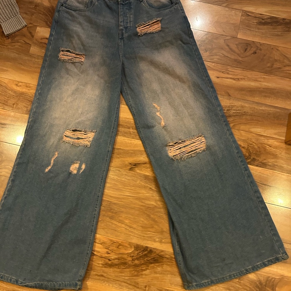 Boohoo Mens Distressed Blue Jeans